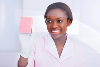 sanitation worker smiling